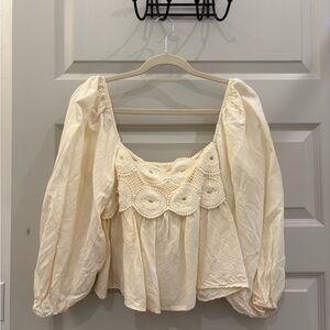 Anthropologie Cream Crochet Detail Top